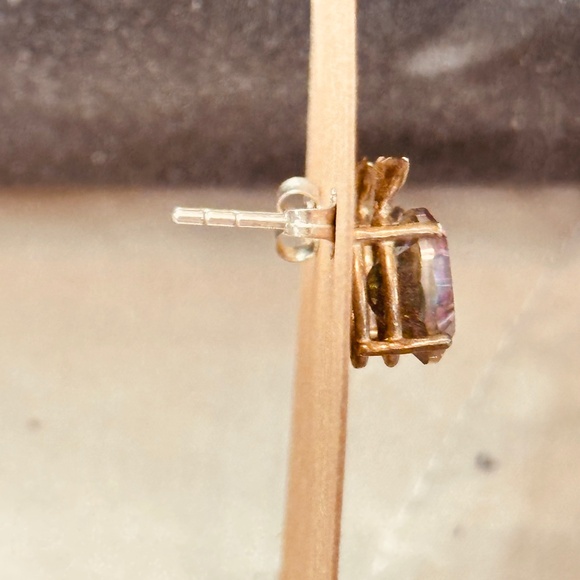 925 Sterling Silver Mystic Topaz Oval Stud Earrings w/Whale Tail - Picture 3 of 13